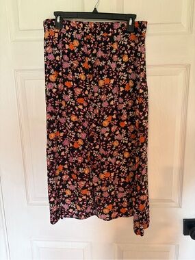 LOFT Black Maxi Skirt with Pink & Orange Floral Print